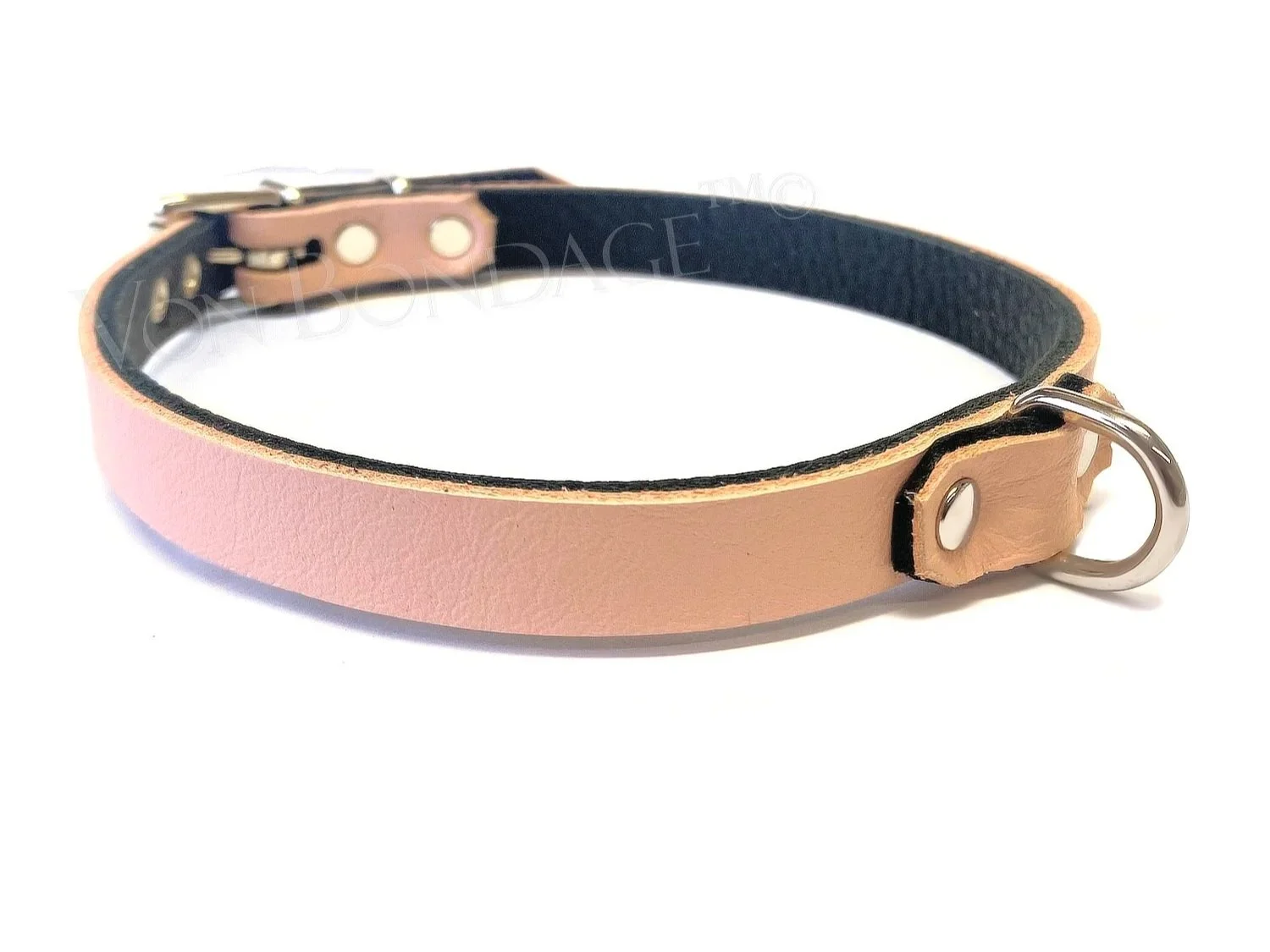 Pink leather BDSM Day choker with Tiny D Ring