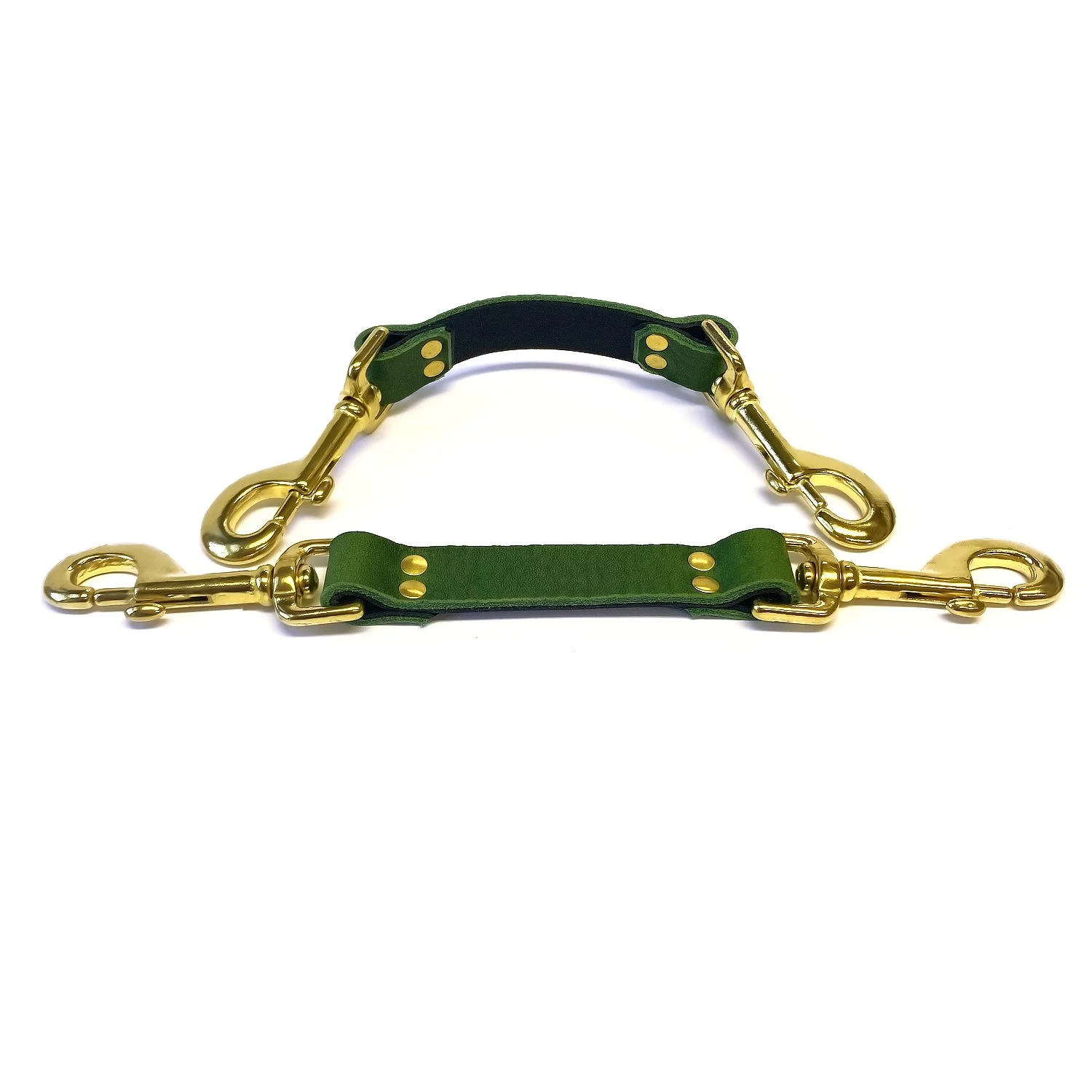 Pair of Green Leather BDSM Straps with Brass Bolt Snaps.jpg
