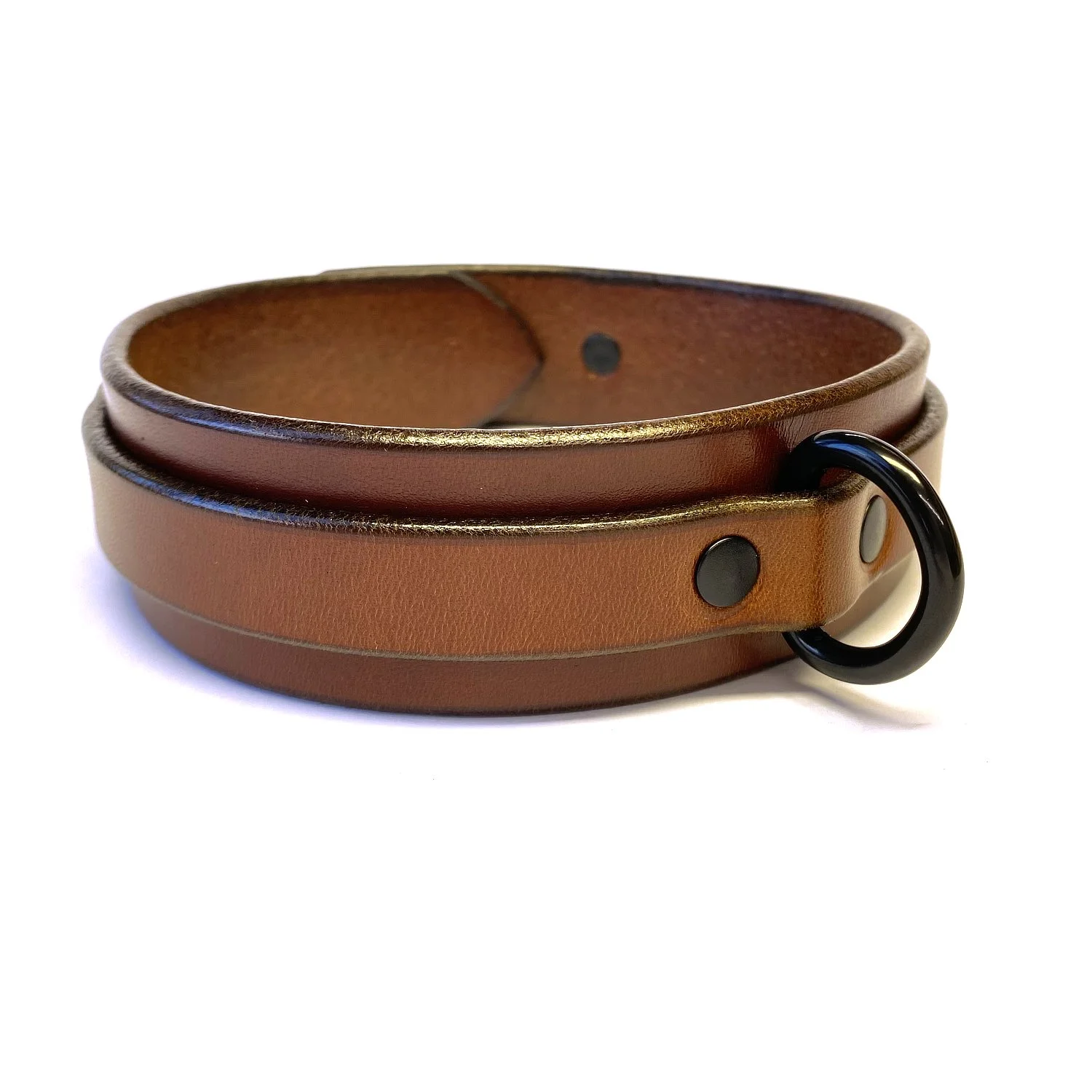 1.5 Brown Leather Bondage Collar with Black D-ring.jpg