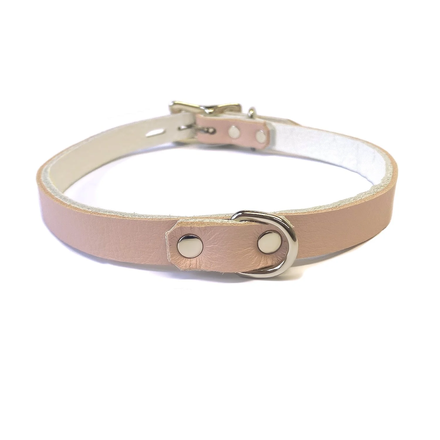 Pink &amp; White Leather Day Collar with tiny dee ring