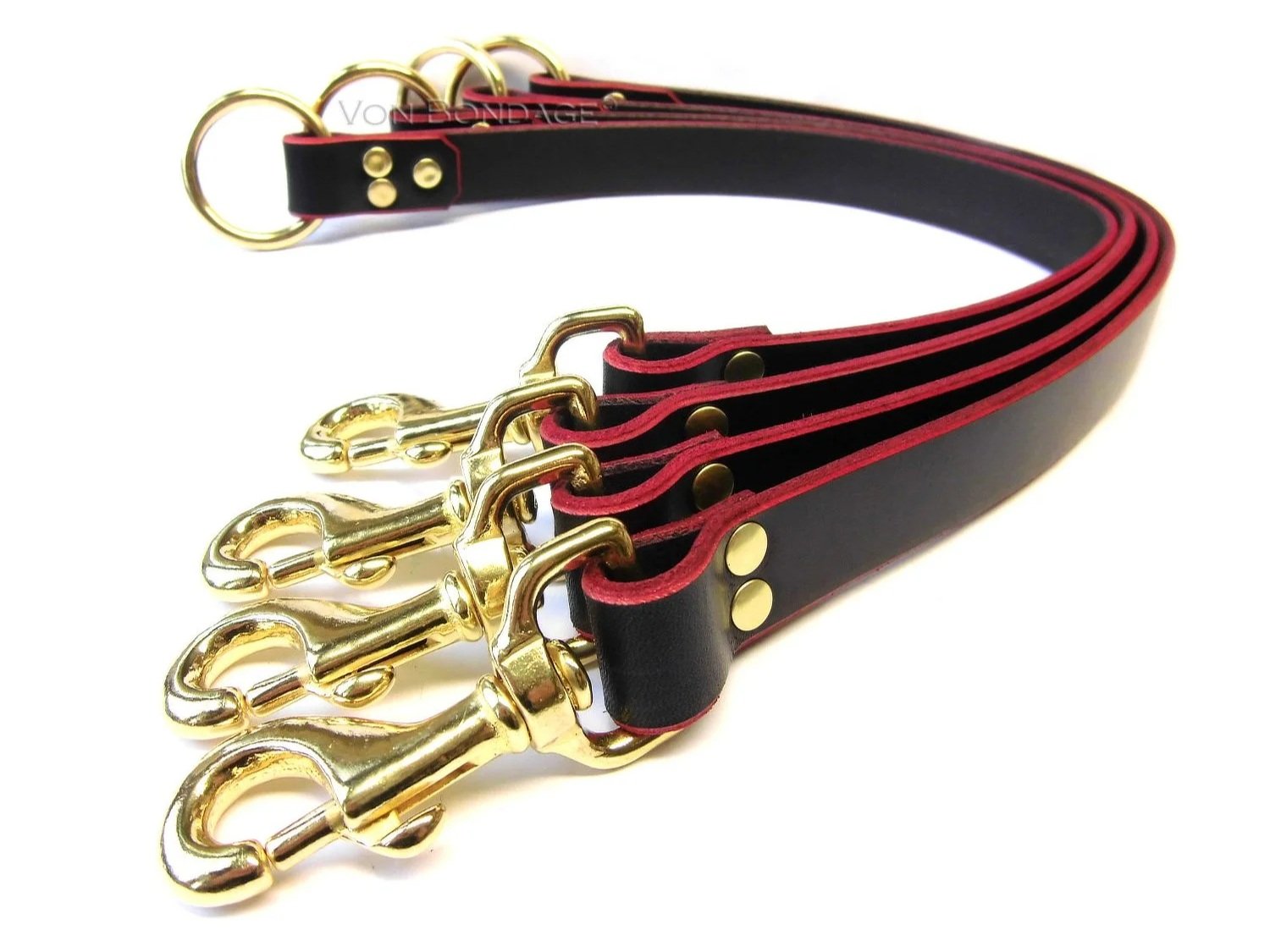 Set of 4 Red-Trim Bed Restraints in Brass