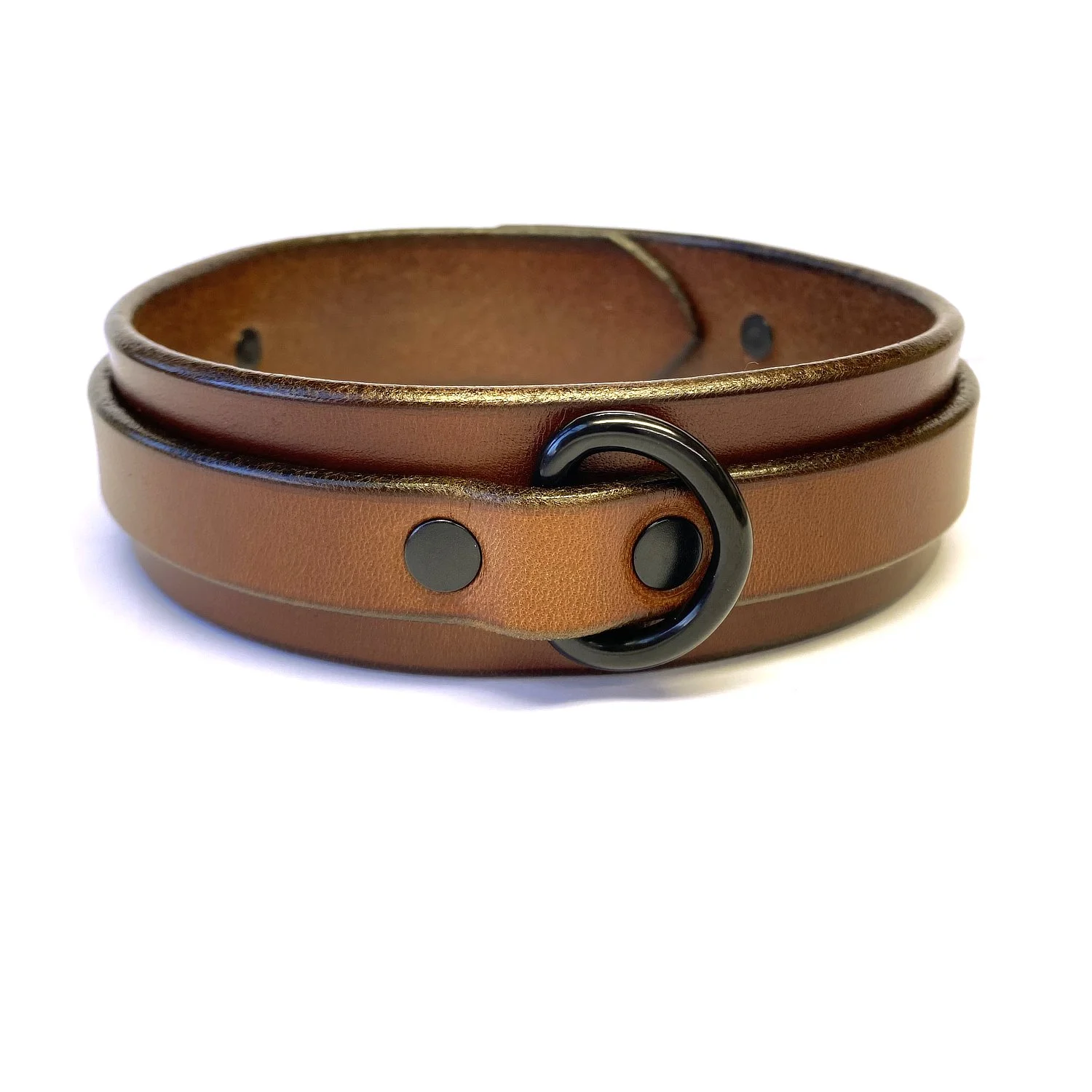 Brown Leather BDSM Collar with Black D-ring