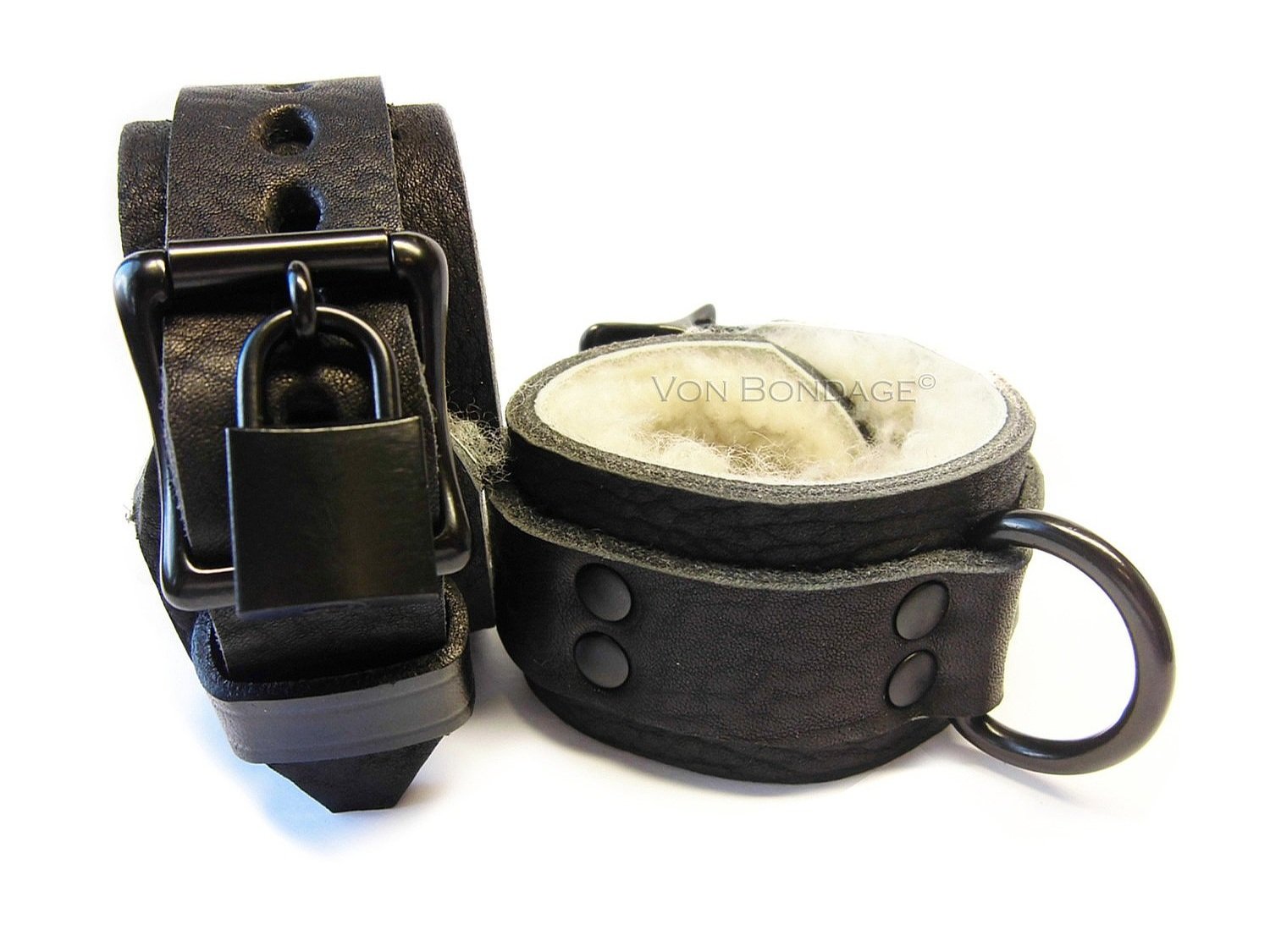 Curly Sheepskin BDSM Restraints with Black Dee Rings