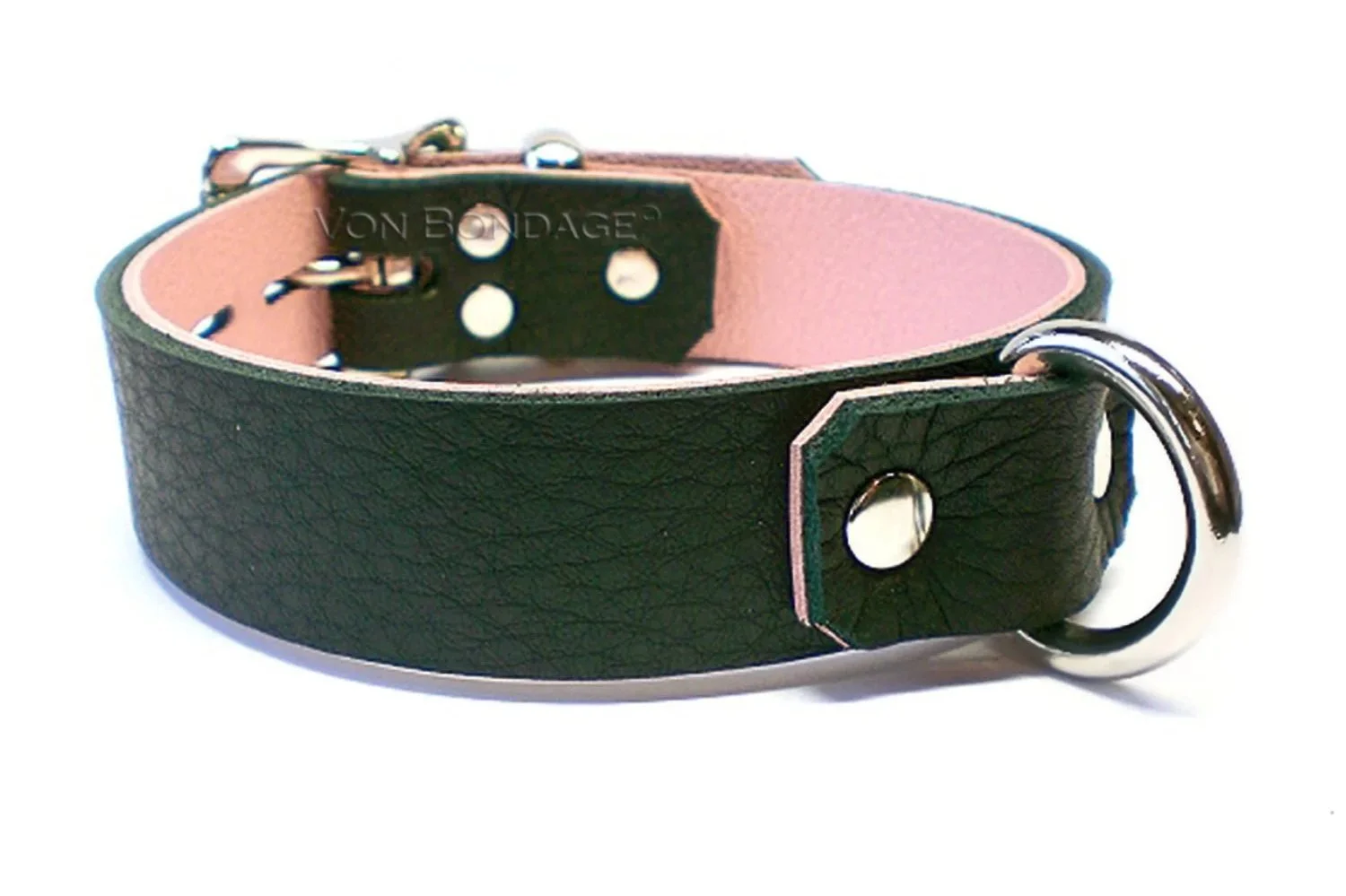 Black & Pink Leather BDSM Collar with D-ring in front