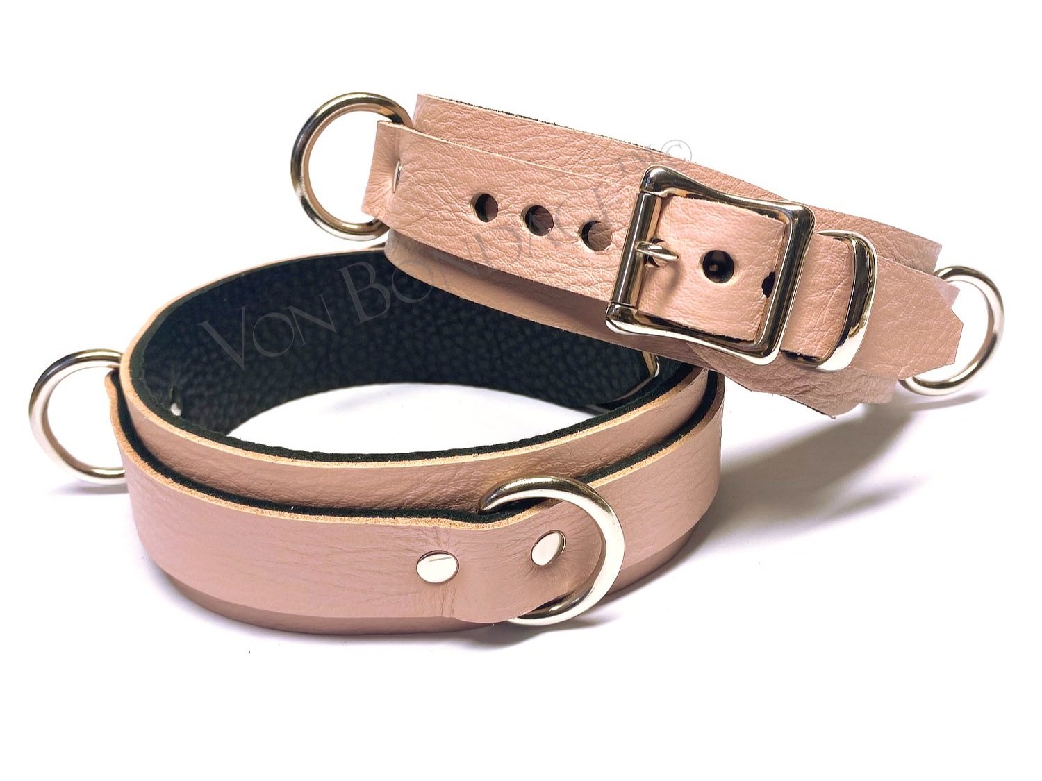 Pink Leather Thigh Restraints with Triple D-rings