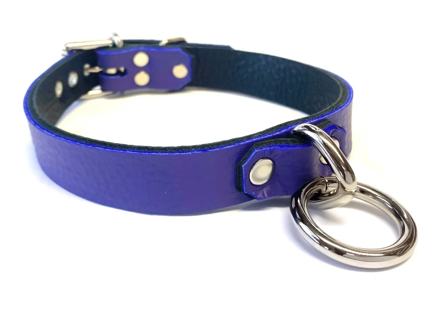 Purple Leather BDSM Collar with Bondage Ring