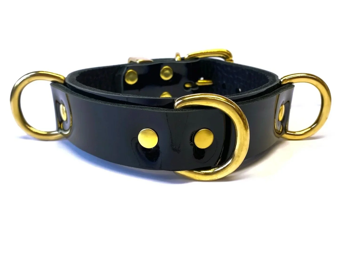 1.25+Black+Patent+Leather+BDSM+Collar+with+Triple+1inch+Brass+Dee+Rings.jpg