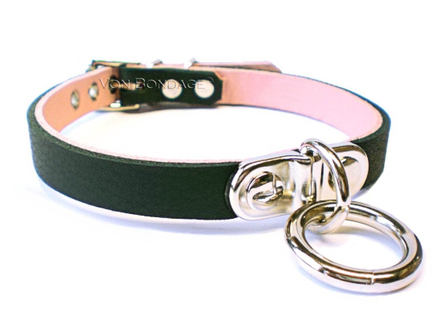 Black & Pink leather BDSM Day Collar with Plated D&O Ring