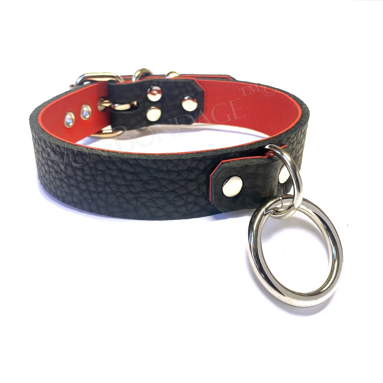 Luxury Bondage Collar lined in Red Lambskin | 1.25" O-ring