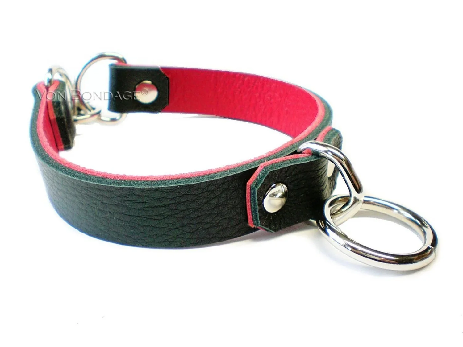 Soft Black & Red BDSM choker with small bondage ring