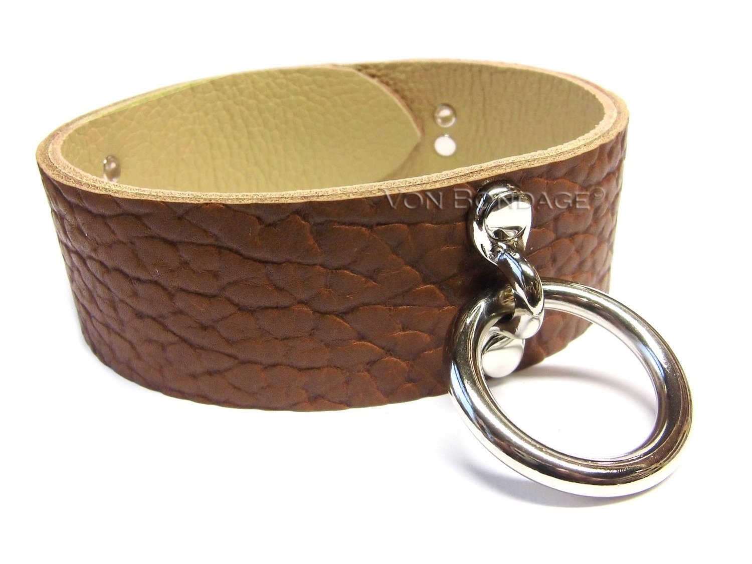 Leather Collar with Loop & Ring for BDSM slave in Bullhide
