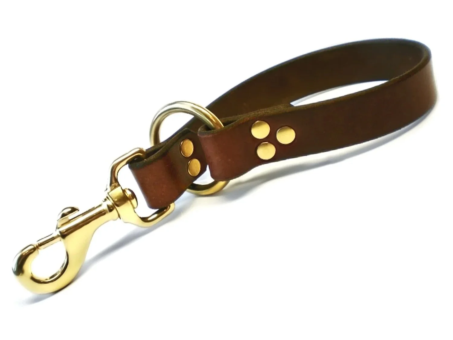 Brown Leather Bedpost Restraint Strap with Brass Bolt Snap