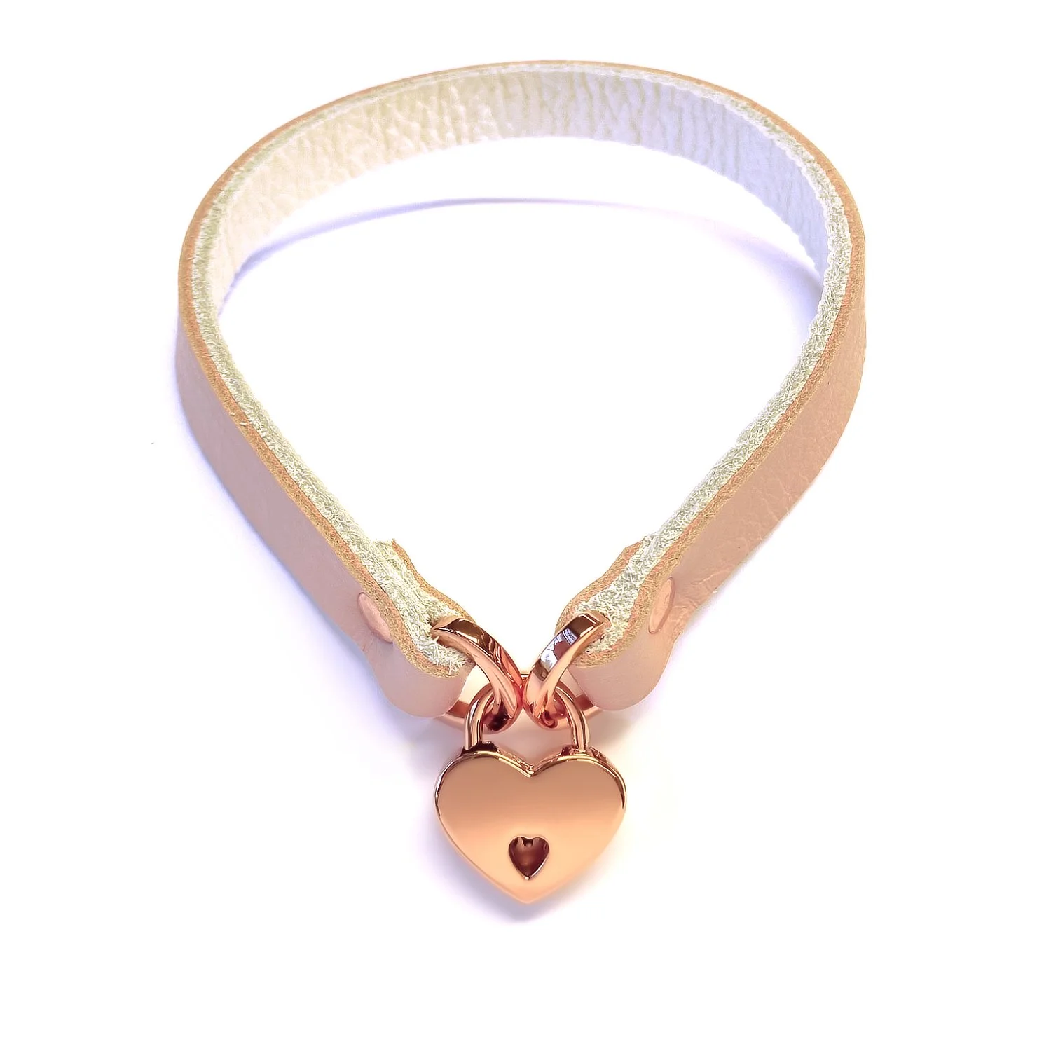 Pink & White Leather Day Choker with small copper heart padlock (Copy)