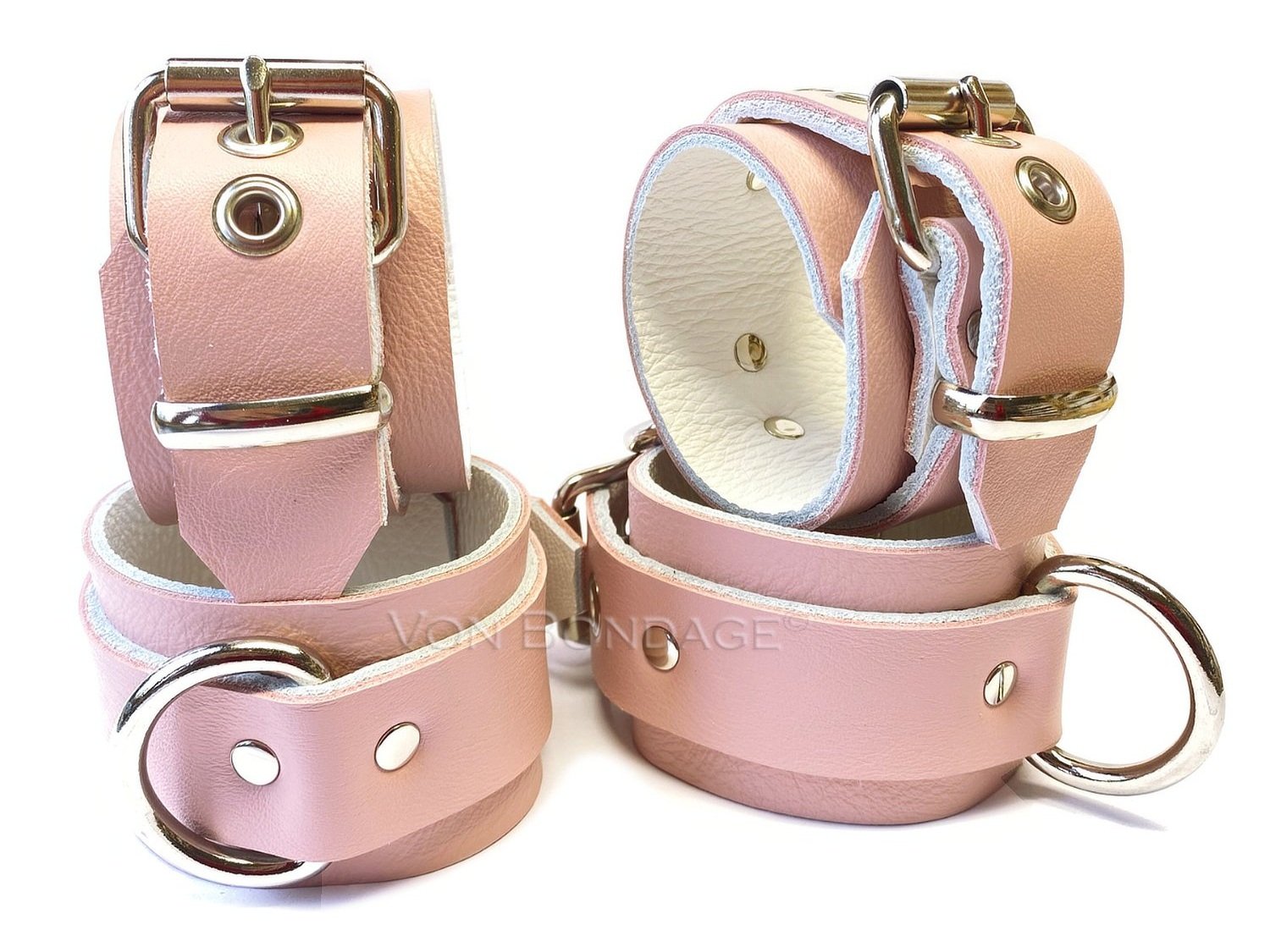 4 Piece Wrist & Ankle Cuff Set in Light Pink Leather