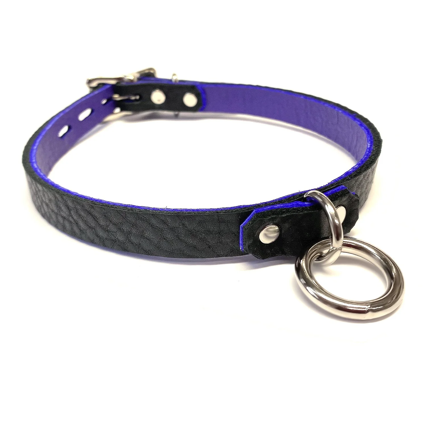 Black &amp; Purple Leather Day Collar with Tiny Ring