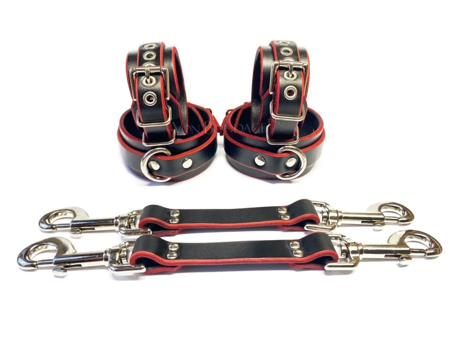 Red Edge Leather Restraints Set with Hogtie Bondage Straps
