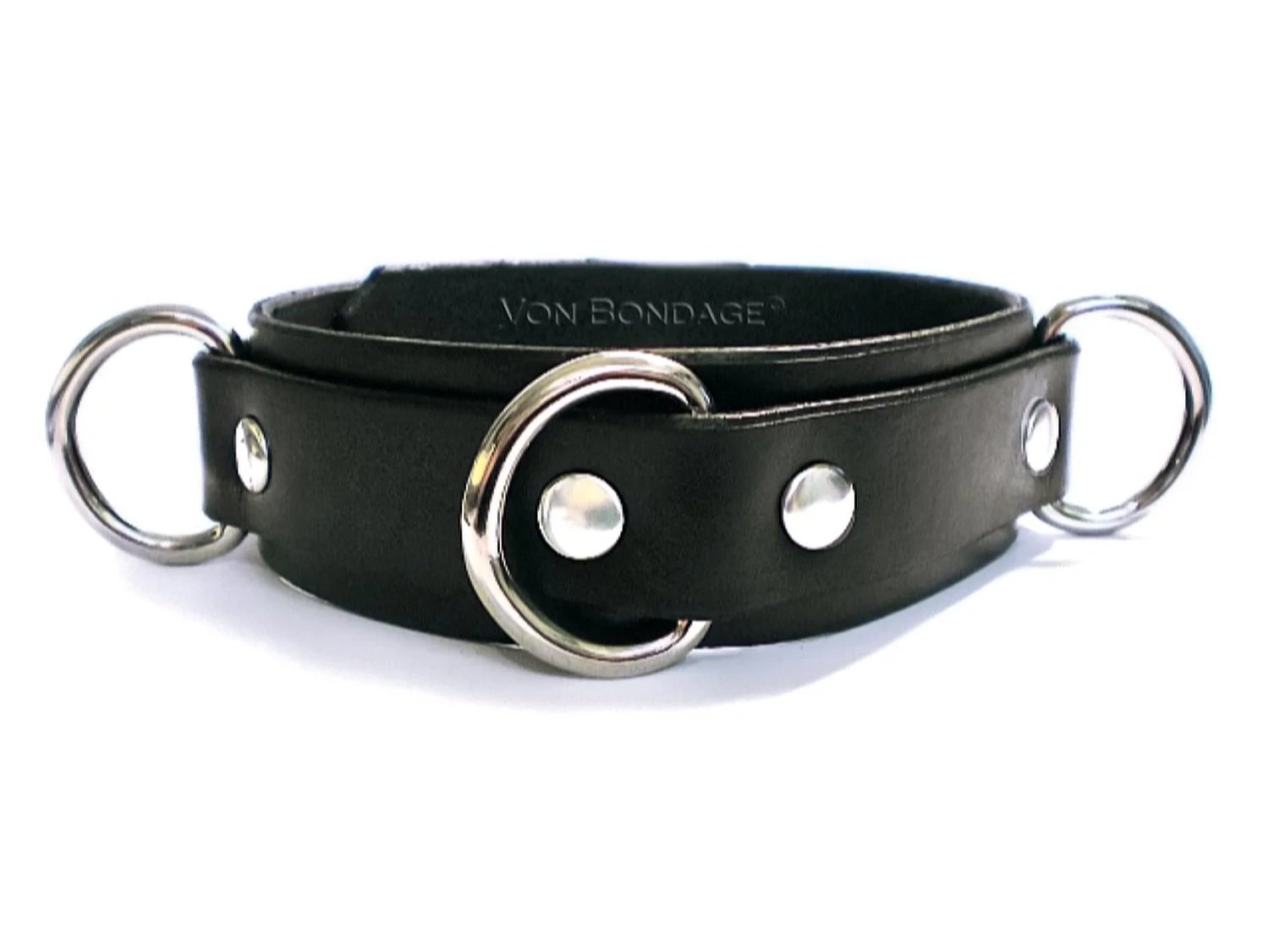 Black Latigo Leather BDSM Collar with 3 D-rings