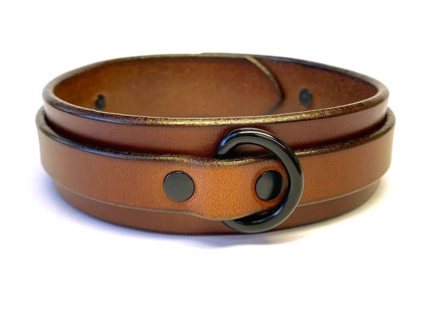 Brown Leather BDSM Collar with Black D-ring