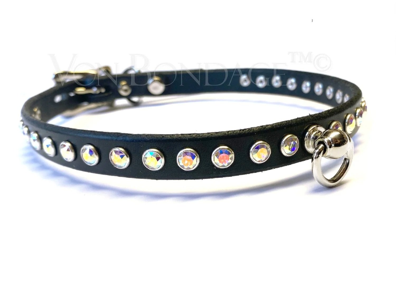 Leather Day Collar with AB Swarovski Crystals