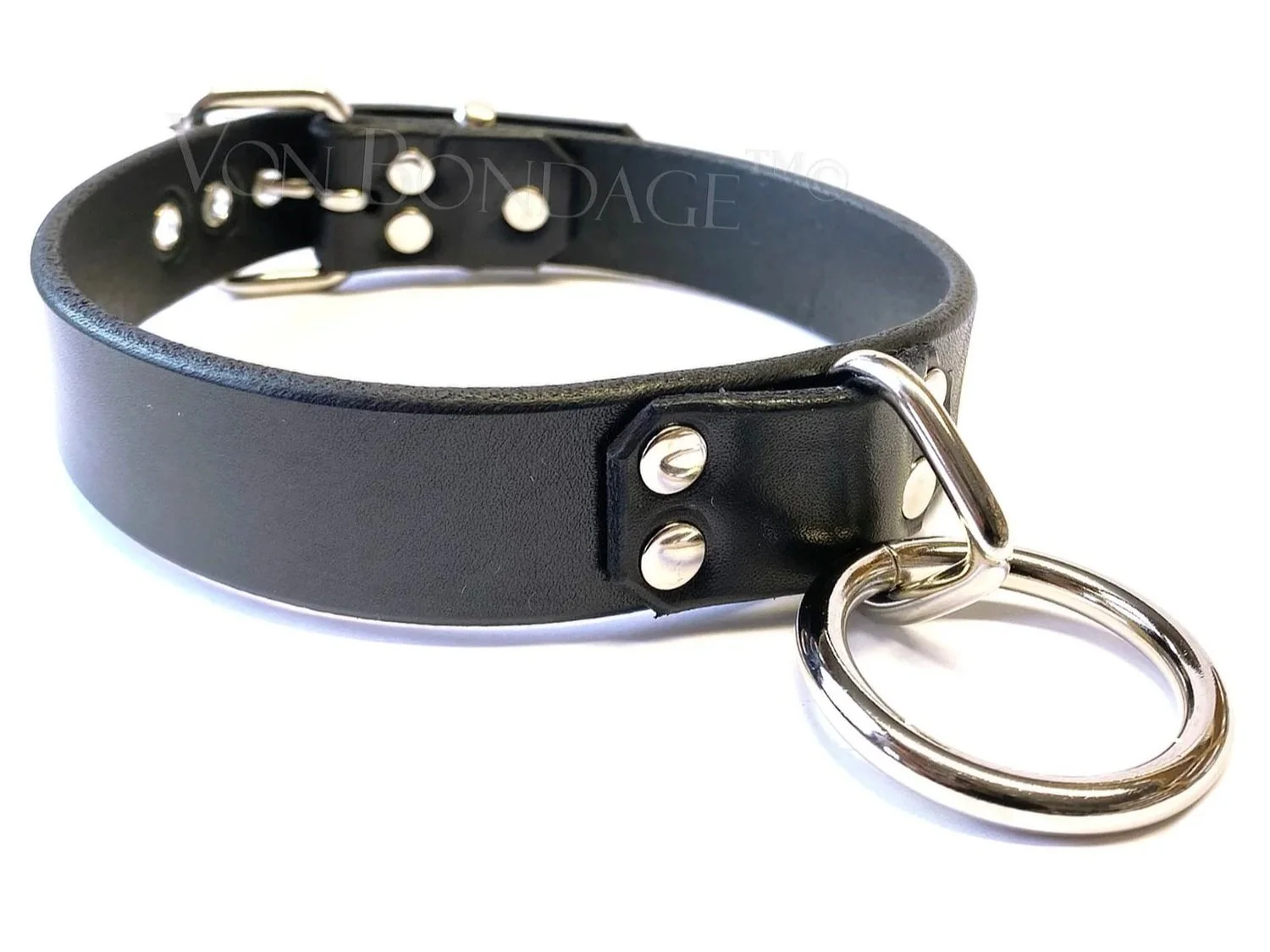 Black Leather BDSM Collar with Large Bondage Ring