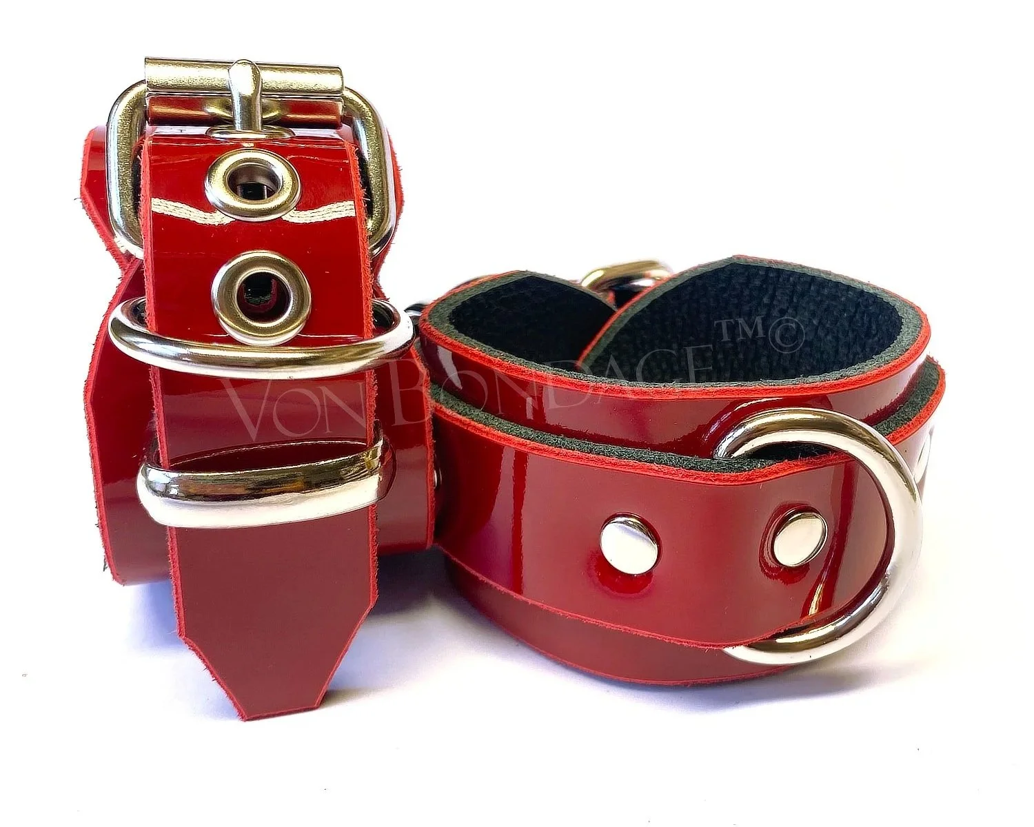 Red Patent Leather Restraints with Dee Rings