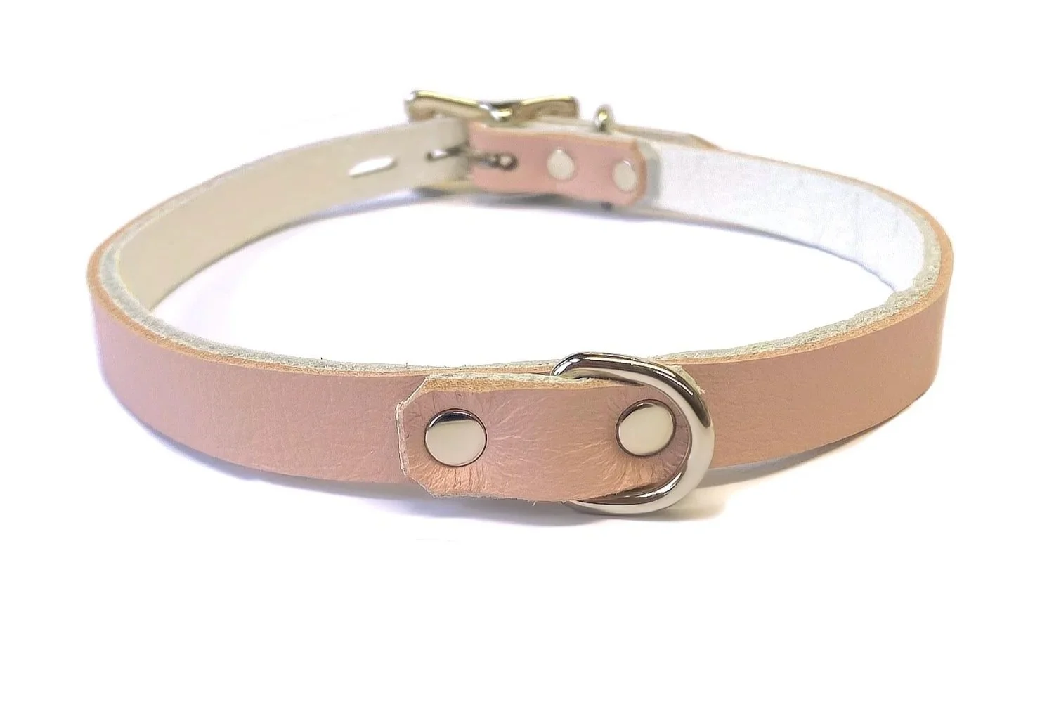 Pink & White Leather Day Choker with tiny d-ring