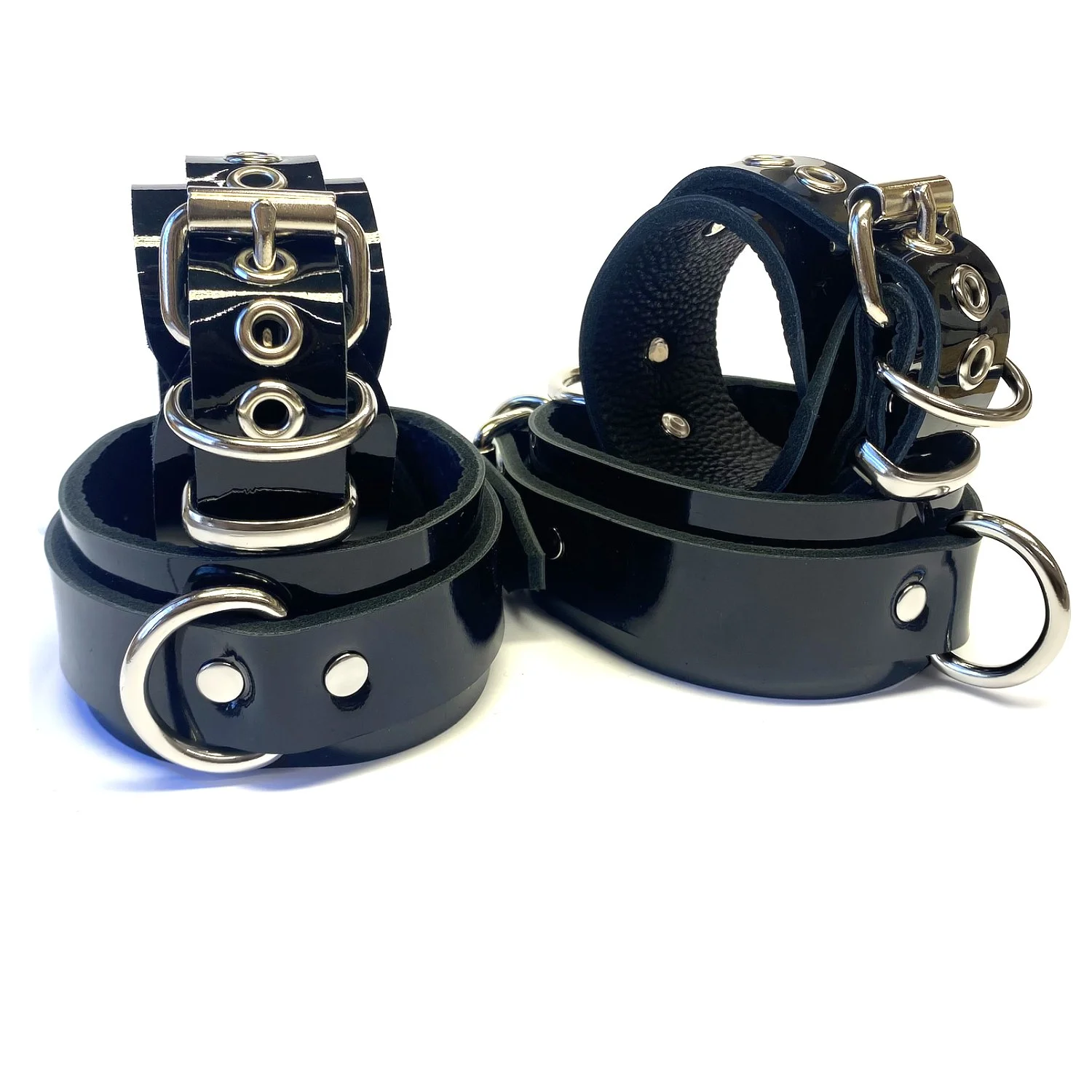 Black Patent Leather Wrist & Ankle Cuffs BDSM Set