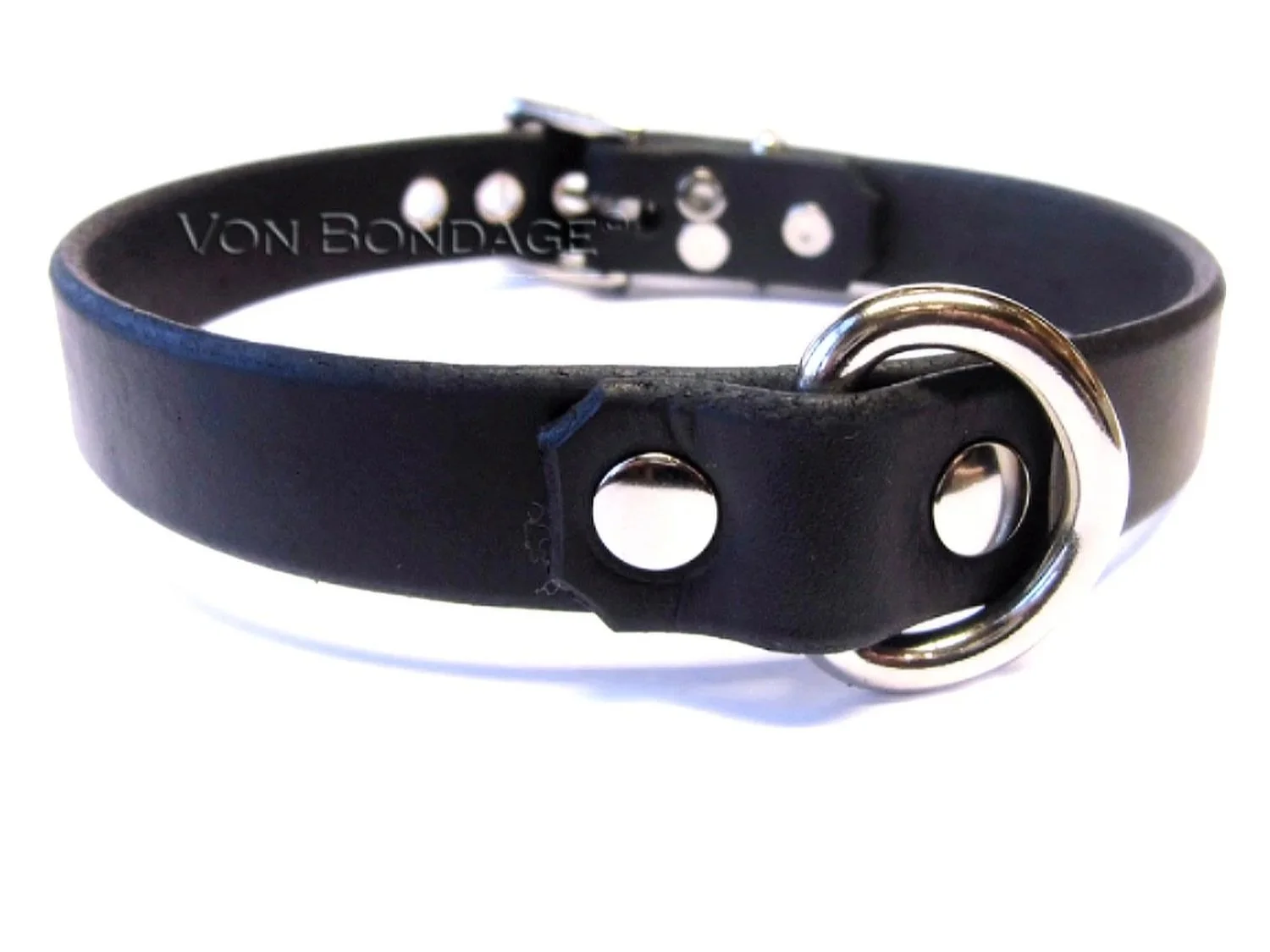 Black Leather BDSM Choker with D-ring
