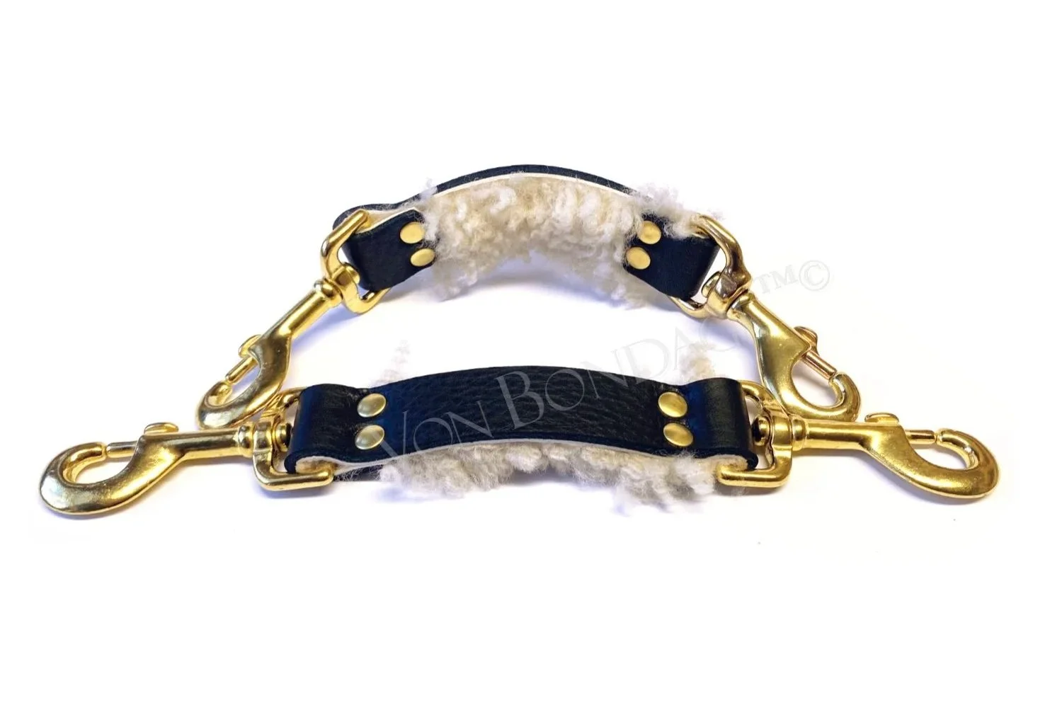 Pair of Bondage Straps lined in Curly Sheepskin Fur in Brass