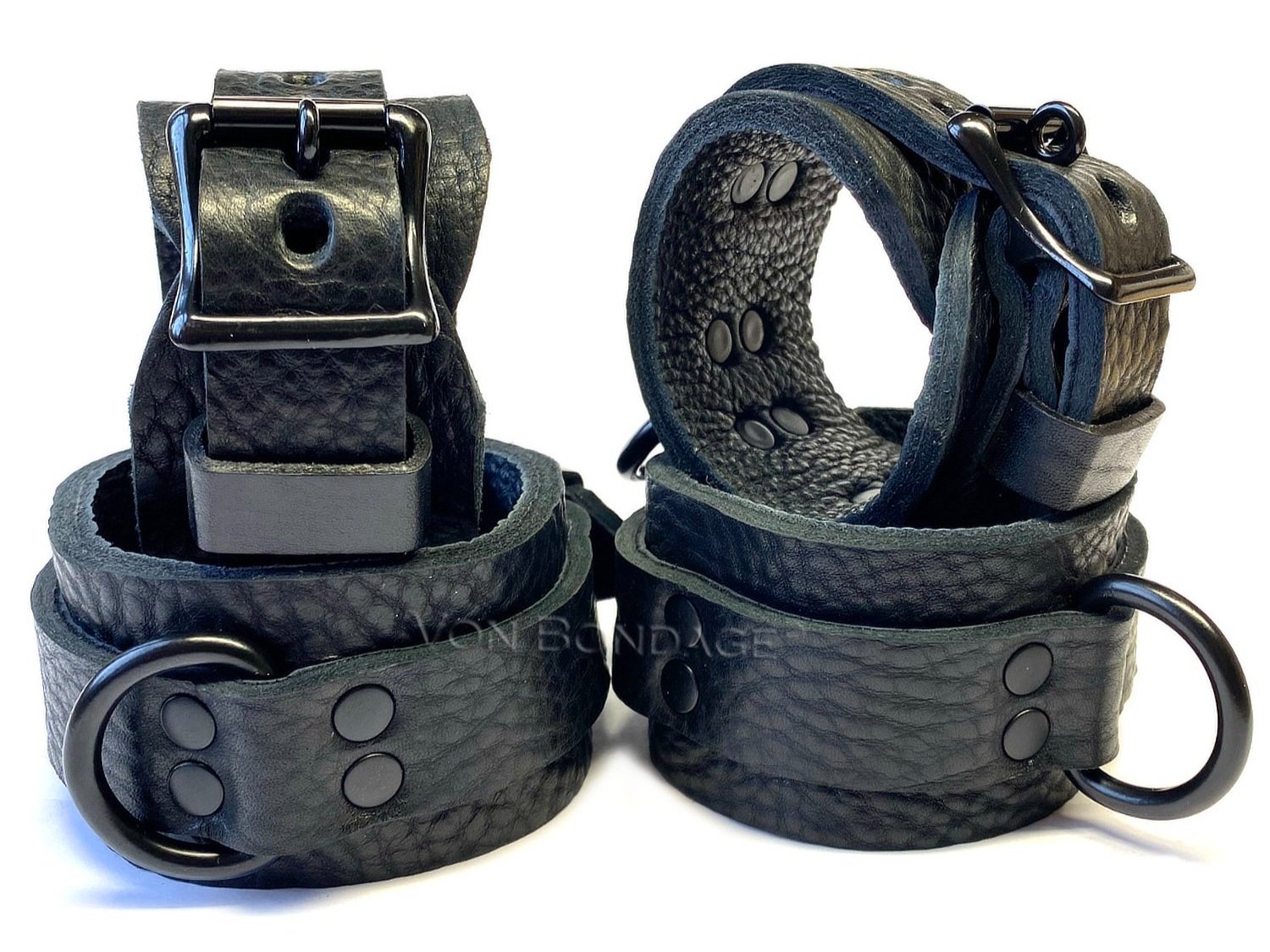 Wrist & Ankle Restraints Set | Bison Leather | Black Steel