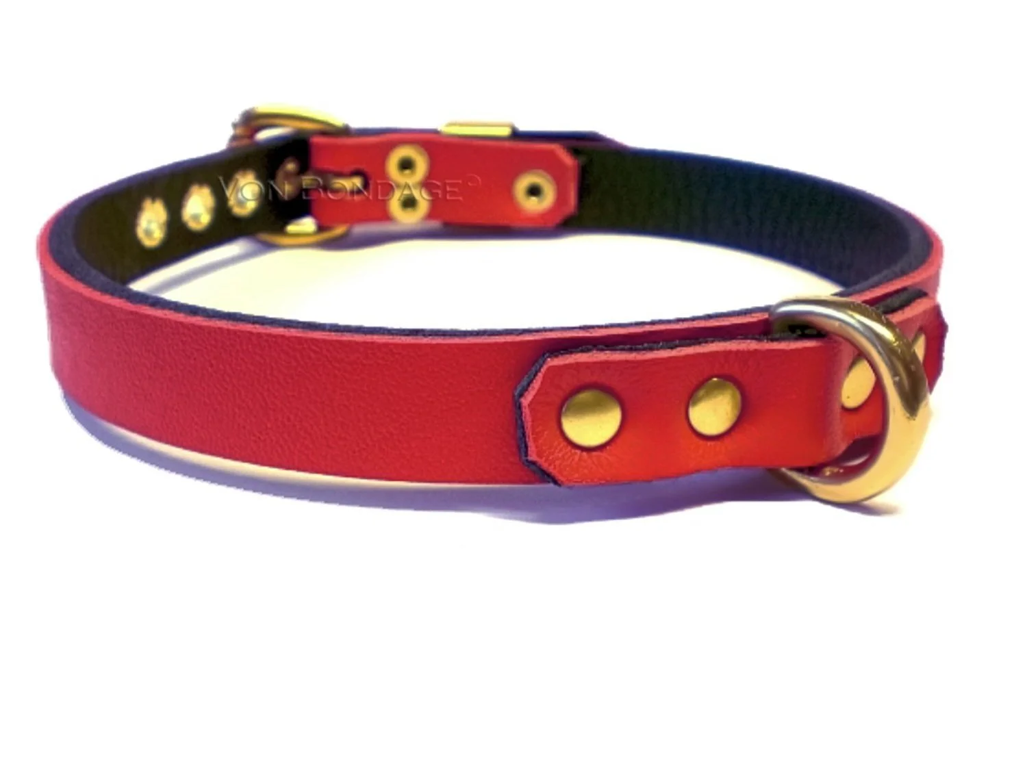 Red Leather & Brass Collar with 1/2" Brass Dee Ring
