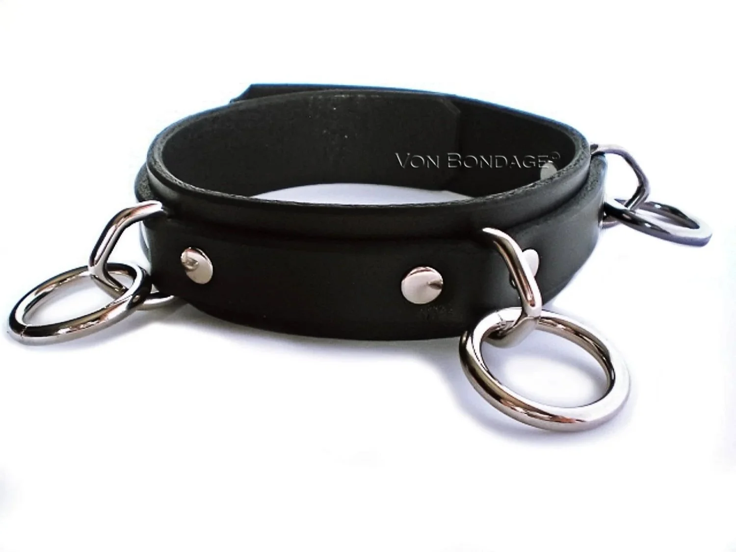 Black Latigo Leather BDSM Collar with 3 Bondage Rings