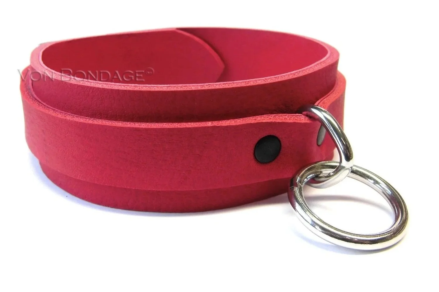 Red Leather slave Collar with Stainless Steel D&O Ring lined in red lambskin