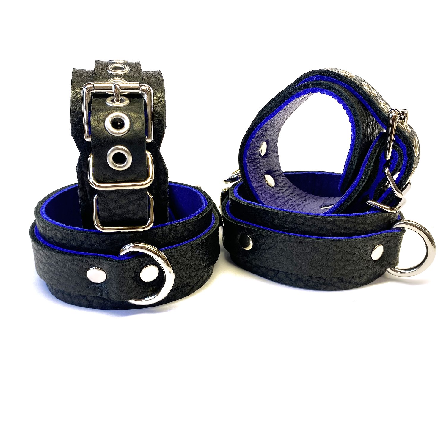 Leather Wrist &amp; Ankle Restraints Set lined in Purple