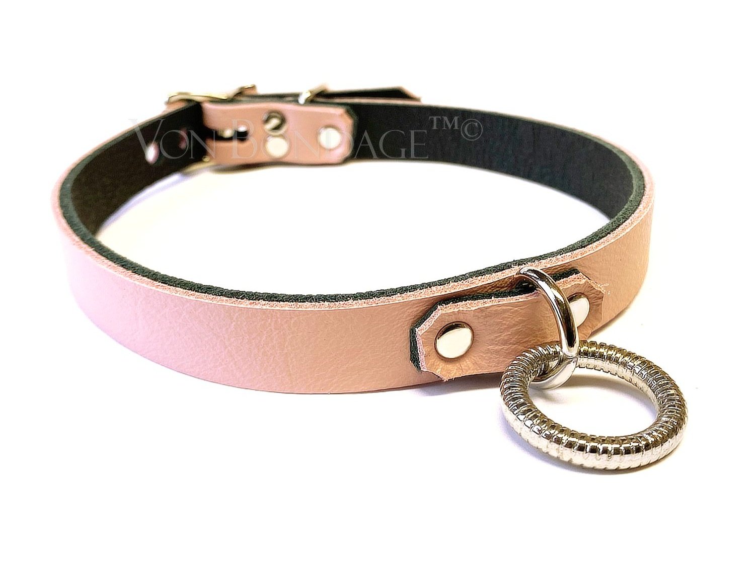 Pink BDSM Day Collar with Tiny Ribbed Ring