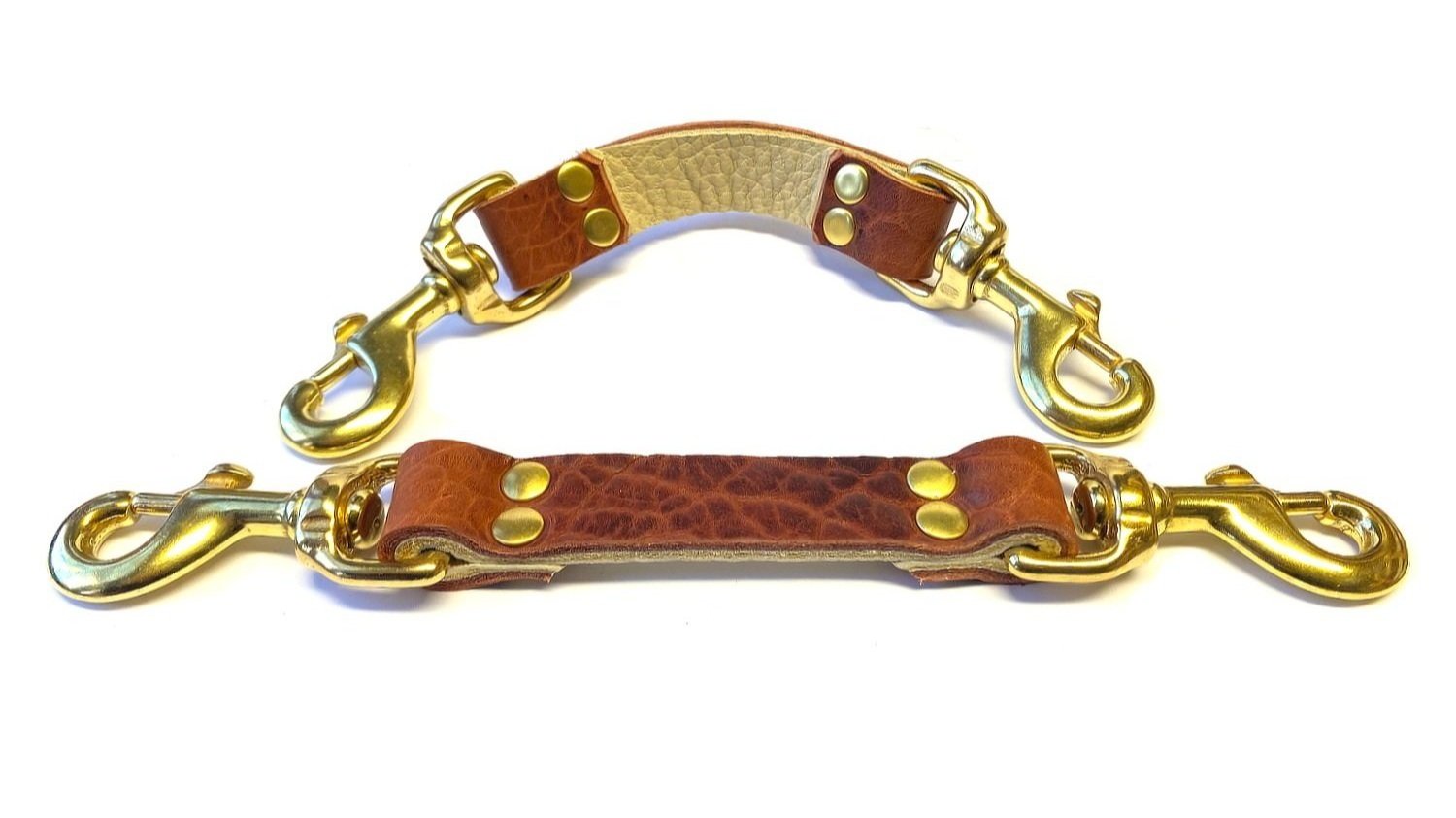 Brown Bison BDSM Hog-tie Straps 10" pair - Solid Brass