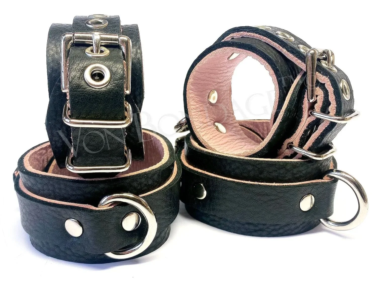 Wrist & Ankle Restraints BDSM Set lined in Pink Leather
