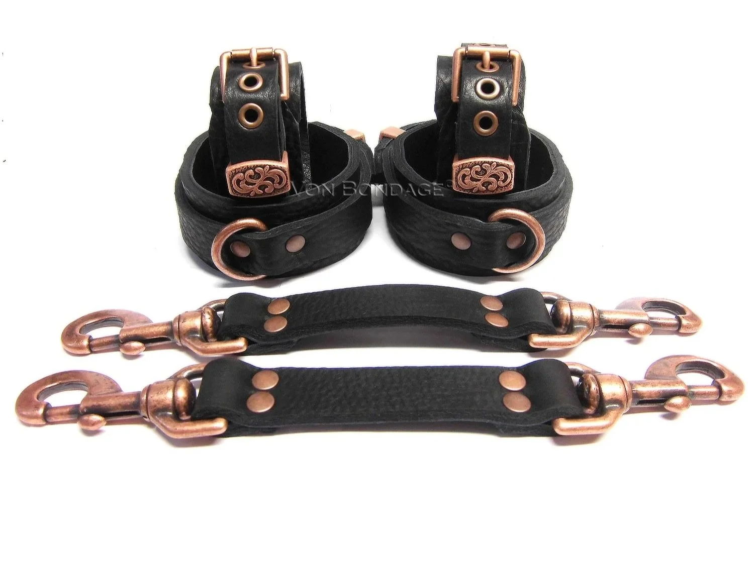 Bullhide Bison Leather BDSM Restraints Set in Copper