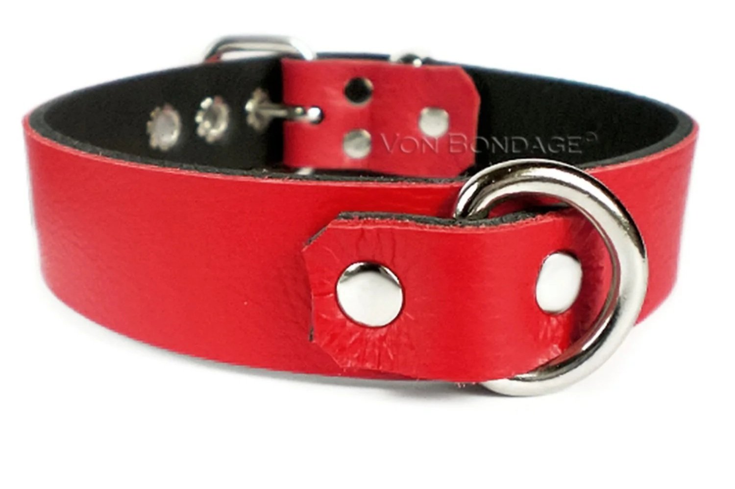 Red Leather BDSM Collar with D-ring in front