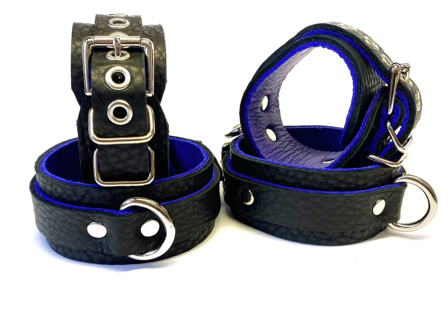 Black & Purple Leather Wrist & Ankle Restraints Set