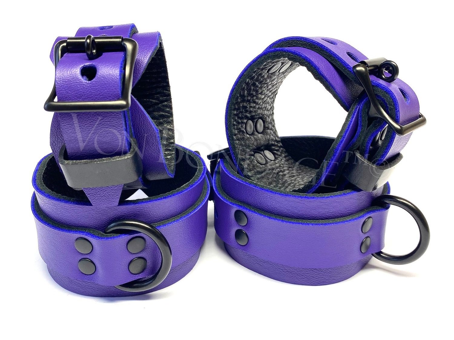 purple Wrist & Ankle Restraints Set | Purple Leather | Black Steel