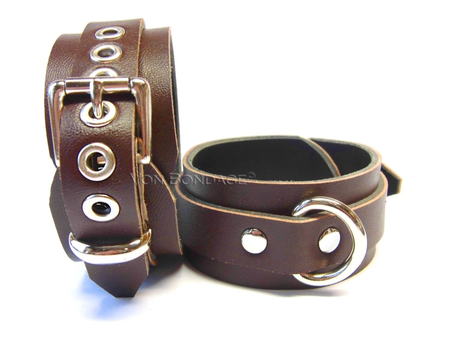 Brown Vegan Leather BDSM Restraints - Small Dee Rings