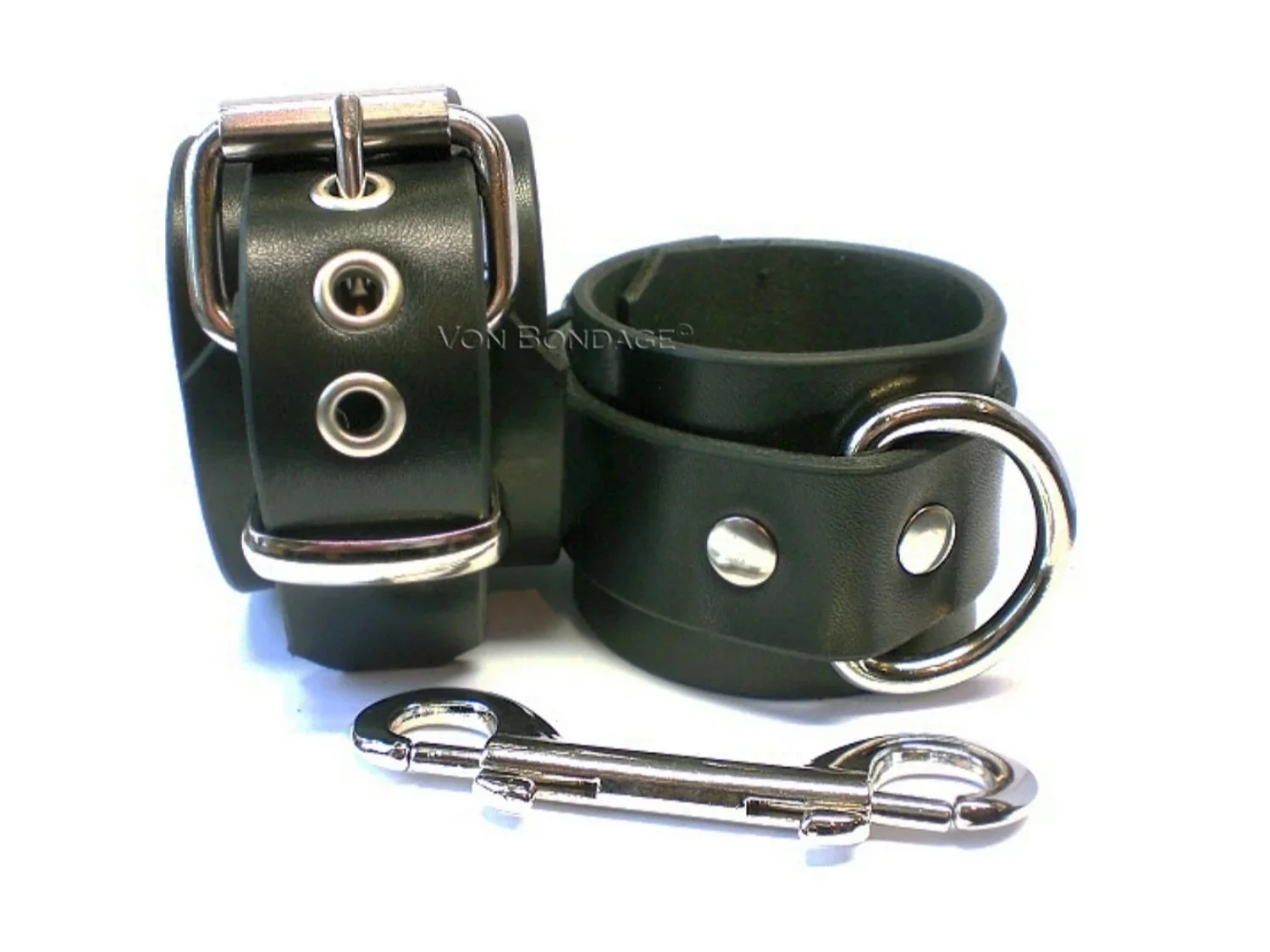 Leather Bondage Restraints with Large Dee Rings.