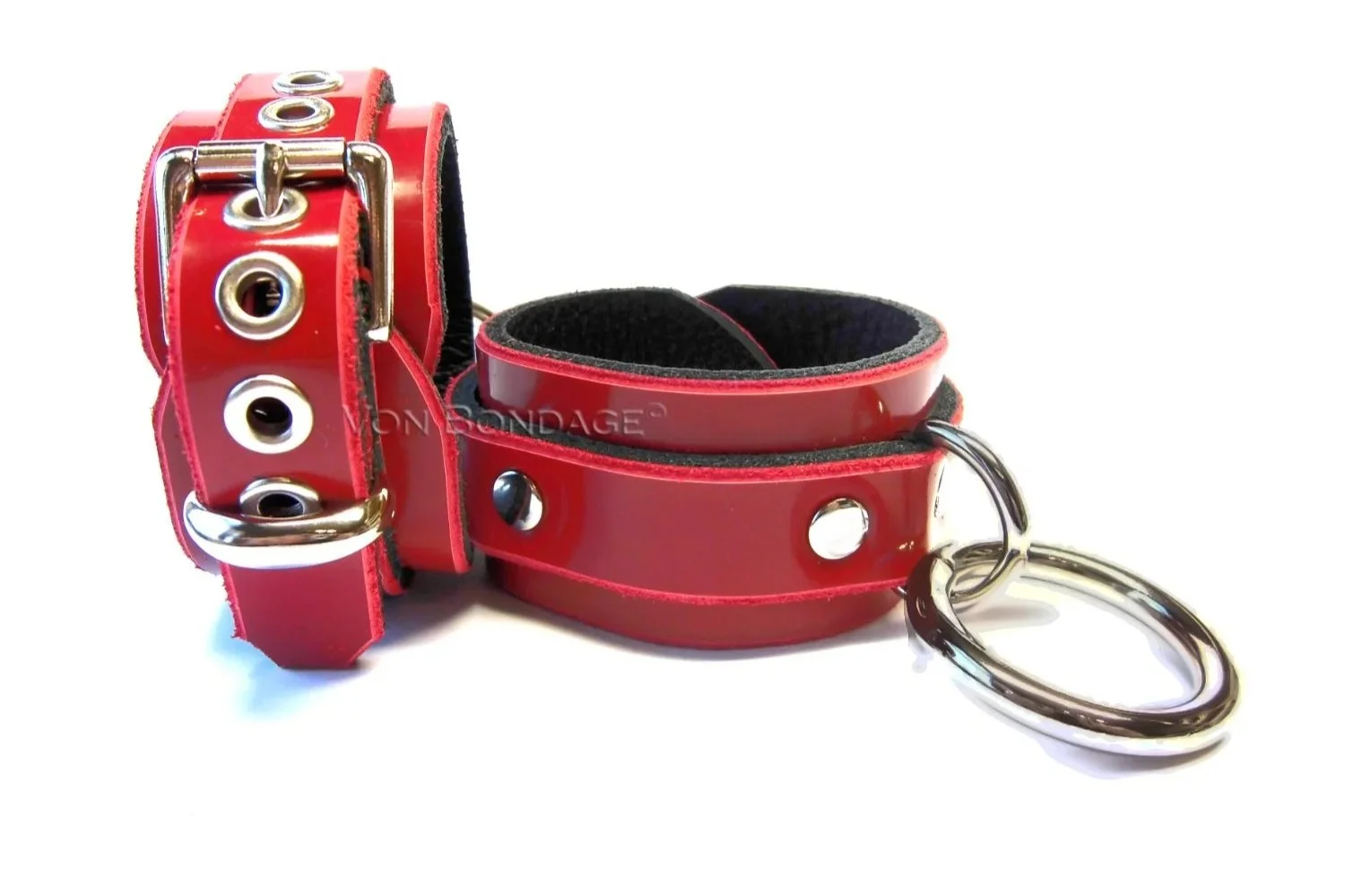 Red Patent Leather Restraints with 1.25 O-rings