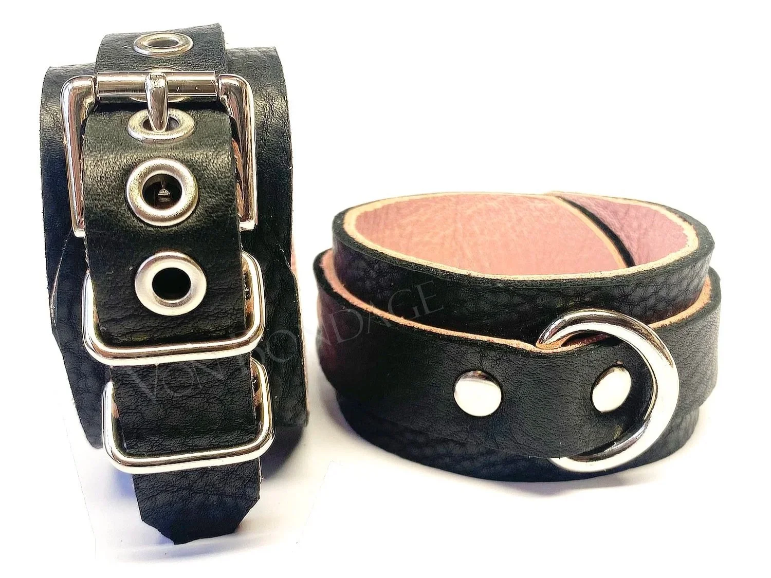 Pair of Black & Pink Leather Restraints