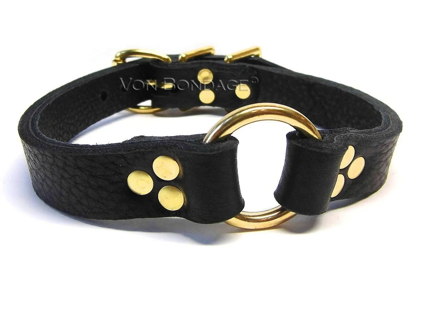 Black leather O-ring choker in solid brass