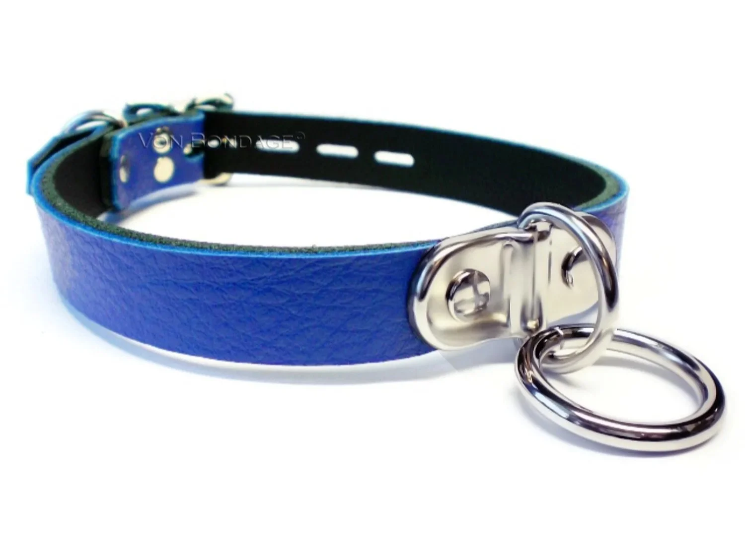 Blue Leather Collar with Plated D&O Ring