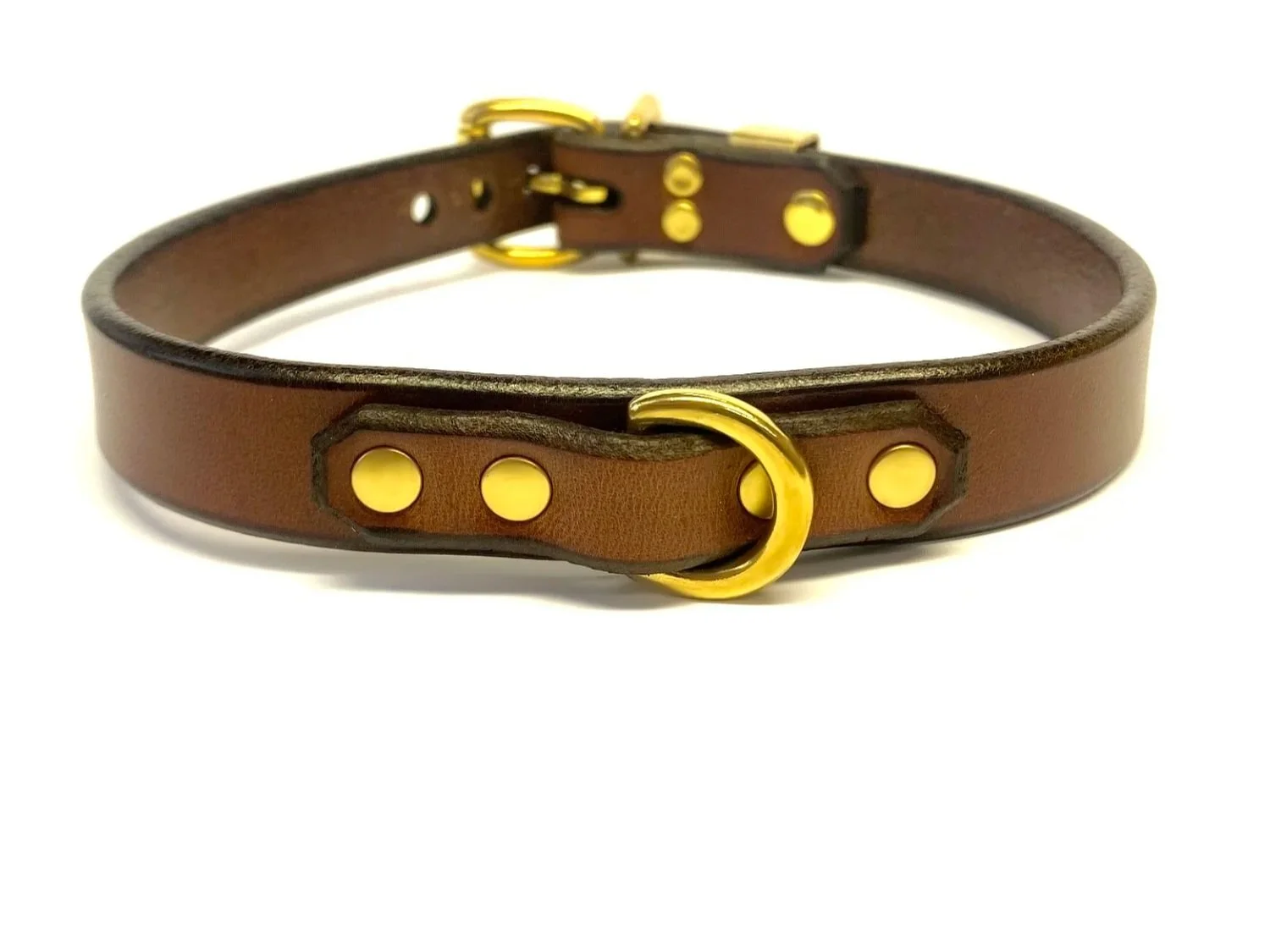 Brown Leather Bondage Collar with Brass D-ring