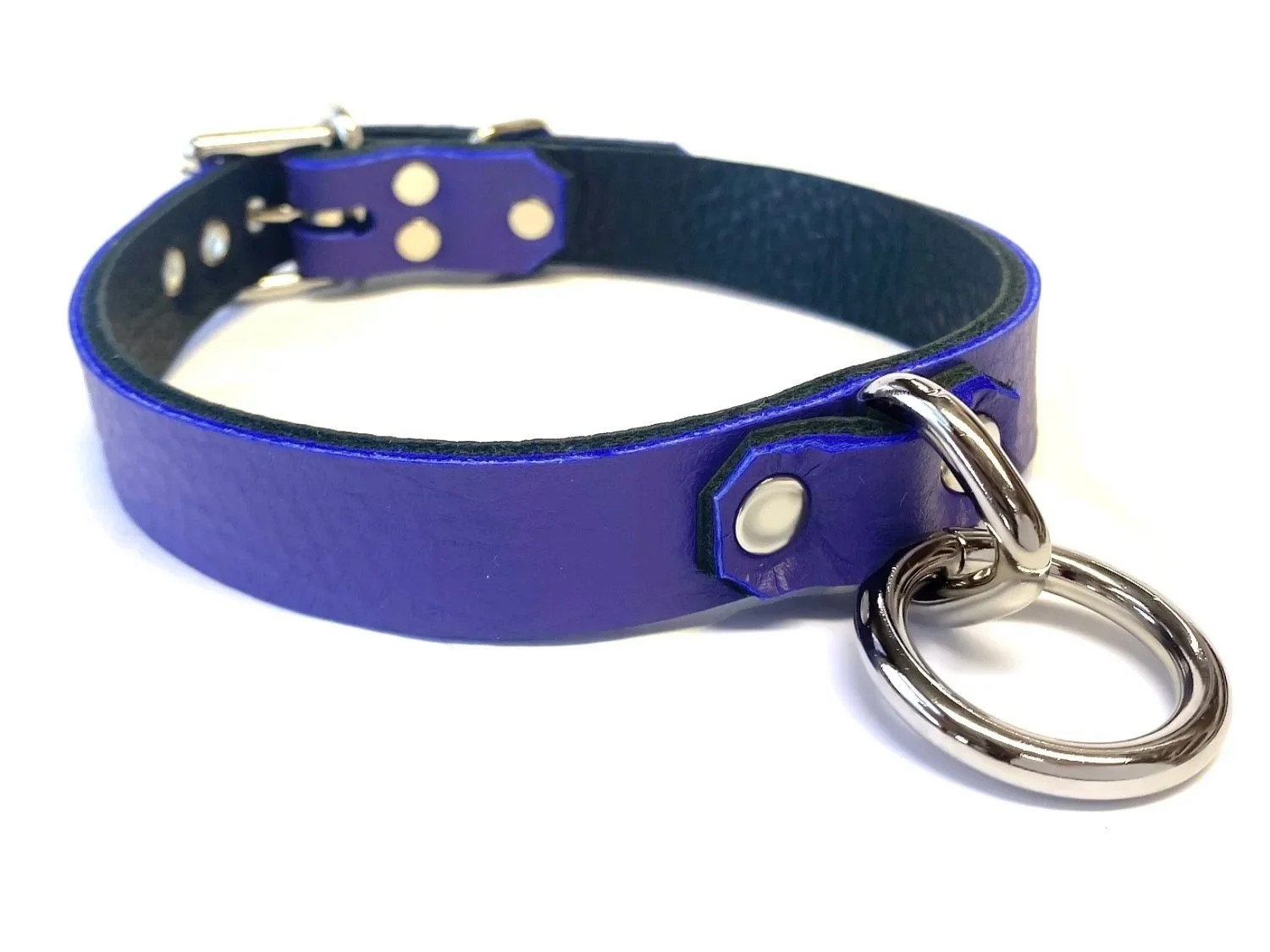 Purple Lockable Leather Collar with Small Bondage Ring