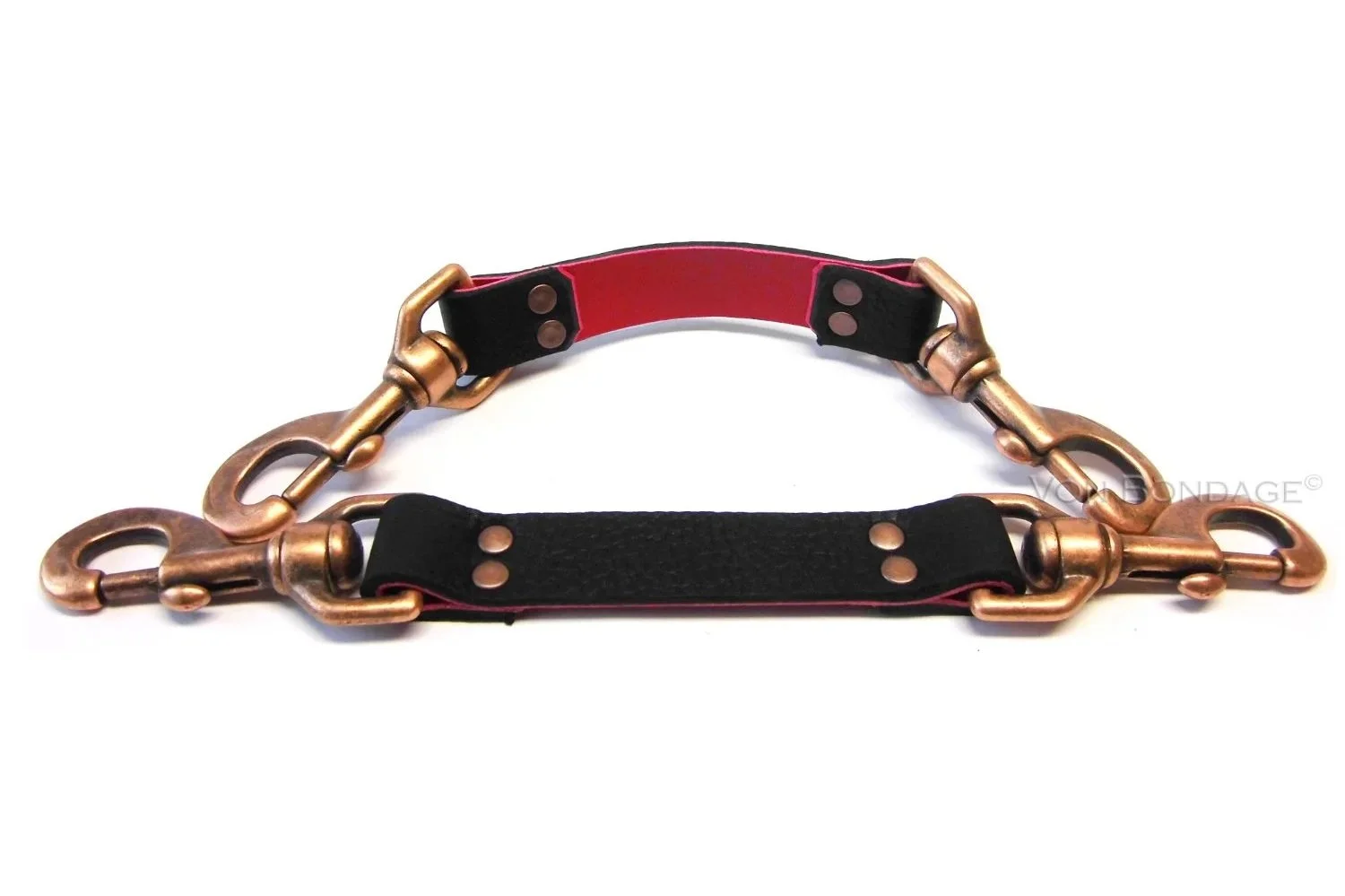 Pair of Black Bullhide with Red Lambskin Bondage Straps in Copper